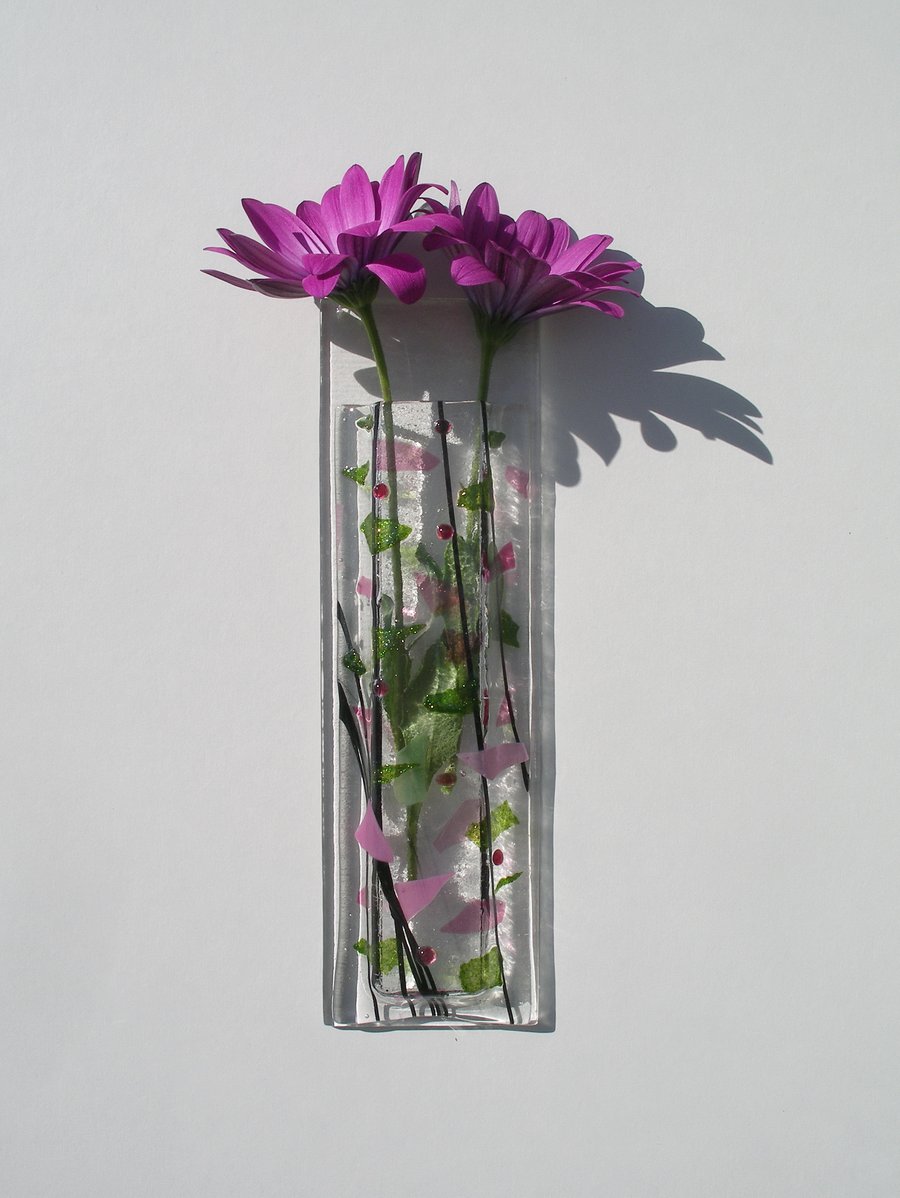 Apple Blossom fused glass wall vase