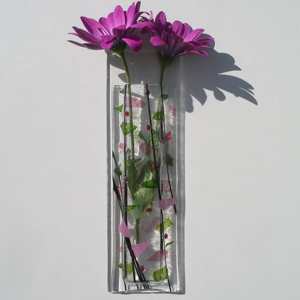 Apple Blossom fused glass wall vase