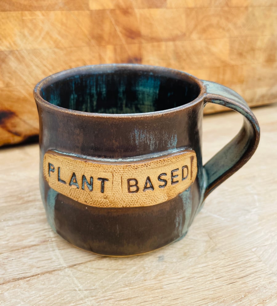 Hand thrown stoneware vegan slogan chunky mug