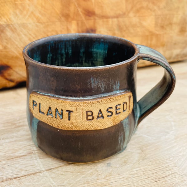 Hand thrown stoneware vegan slogan chunky mug