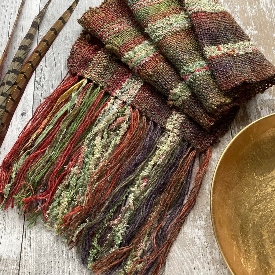 Hand dyed, spun and woven scarf  Windswept 