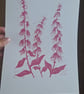 'Foxgloves' An original linoprint of foxgloves in three colours. - Image 6