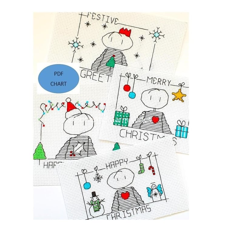 Christmas set of 4 Modern Cross Stitch Digital Download Charts
