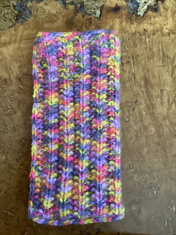 MOBILE PHONE SLEEVE SIZE 8x3.5" or 20x9cm HAND KNITTED IN MULTICOLOURED YARN