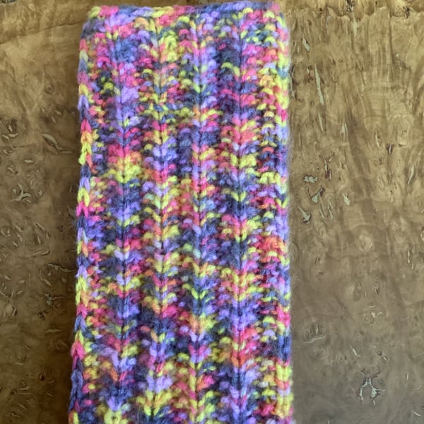 MOBILE PHONE SLEEVE SIZE 8x3.5" or 20x9cm HAND KNITTED IN MULTICOLOURED YARN