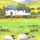 Spring Lambs, Welsh Farm - Original watercolour in 14 x 11'' Mount
