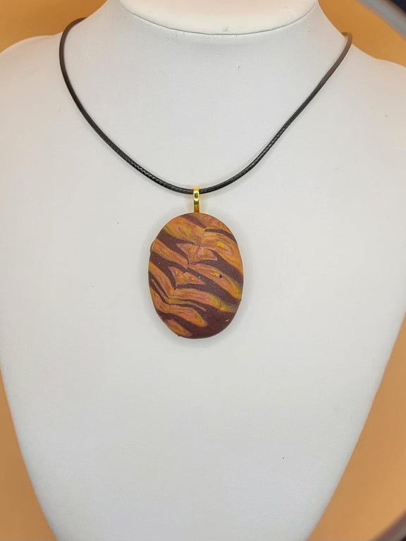 Handmade Oval Polymer Clay Pendant Necklace, Colourful Artisan Boho Jewellery