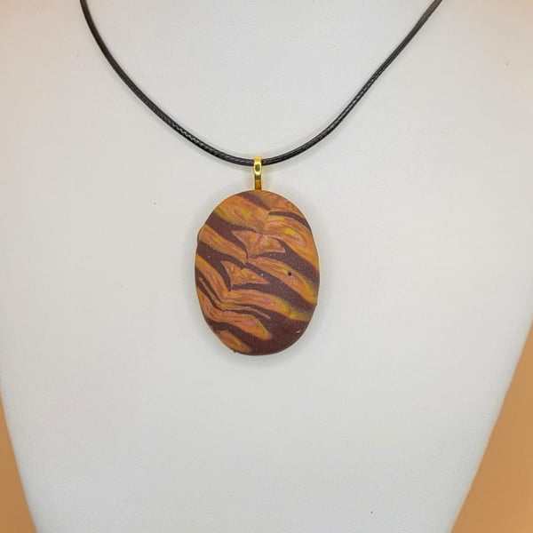 Handmade Oval Polymer Clay Pendant Necklace, Colourful Artisan Boho Jewellery