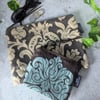 Two Damask Pouch Bags, toiletry bag - brown and gold plus brown and turquoise 