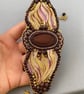 Elegant Red Tiger’s Eye Stone & Gold Hematite Beaded Wide Silk Cuff Bracelet  - Image 4