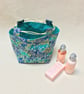 Turquoise Tiny Blossoms Japanese Rice Bag Gift Bag Reversible - Image 6