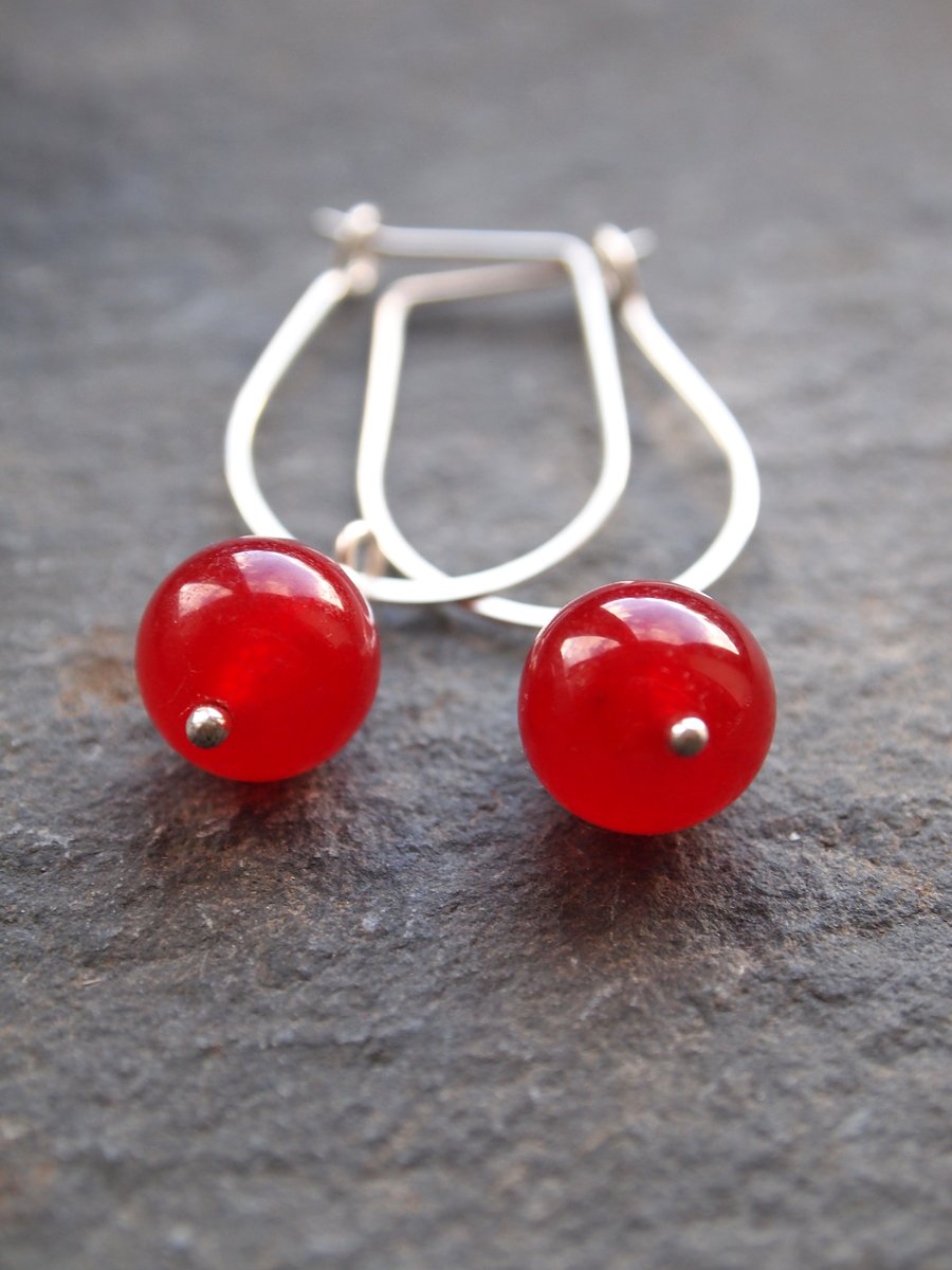 Sterling silver earrings with red jade