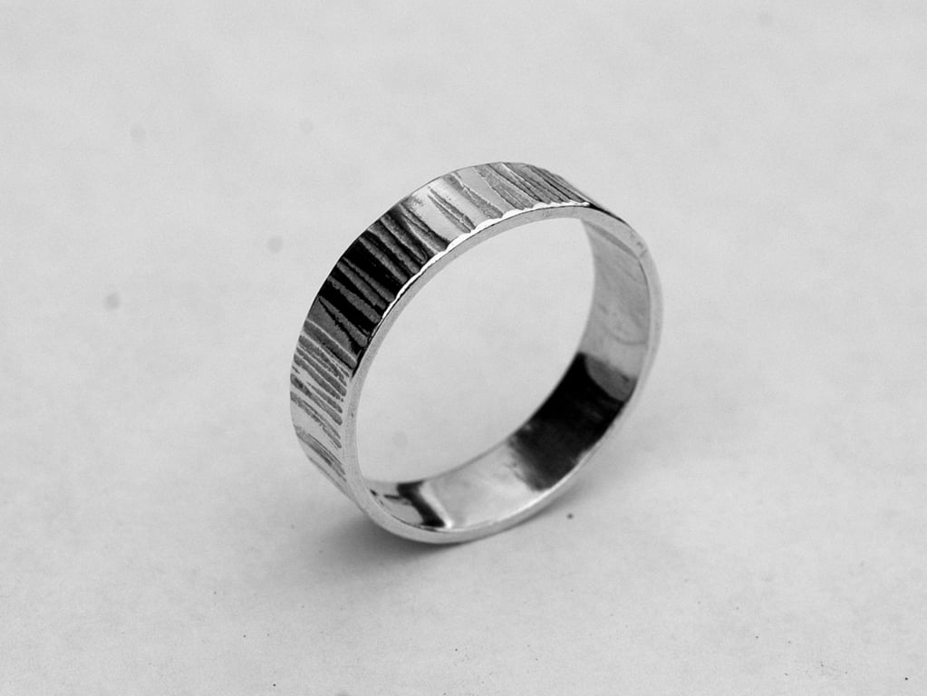  Wide, Cross-hammered Sterling Silver Man's Ring, Hallmarked, size W&half