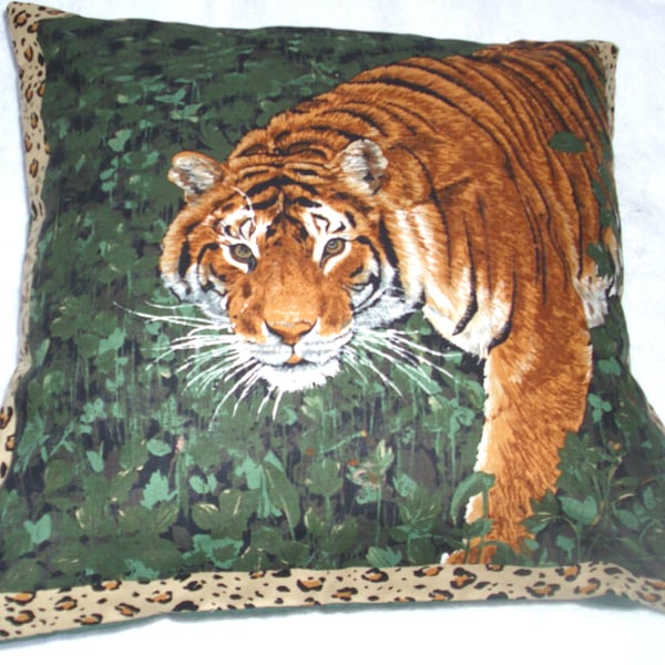 On Safari magnificent Tiger emerging from a forest cushion