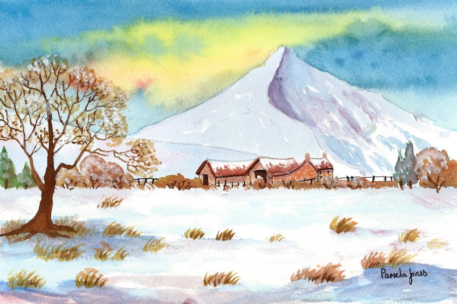 Cnicht in Winter Snow,  North Wales, Original Watercolour, in 14 x 11'' Mount