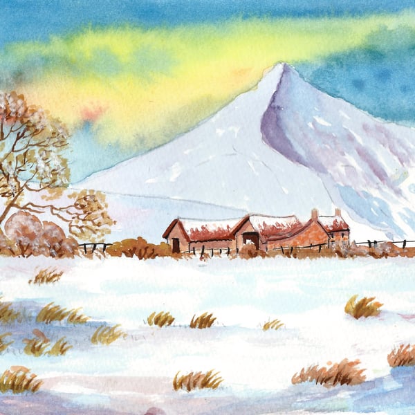 Cnicht in Winter Snow,  North Wales, Original Watercolour, in 14 x 11'' Mount