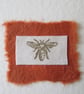 Bee Fabric Card in Gold and Rust, blank inside - Image 3