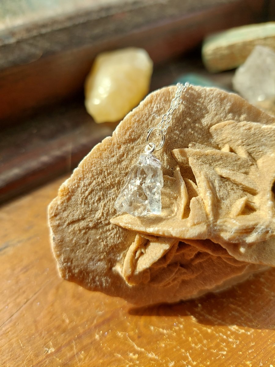 Raw Clear Quartz Crystal and Sterling Silver Necklace - April Birthstone