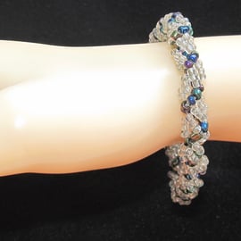 Slimline Bracelet: Clear Silver-lined & Multi-Metalic Seed Beads in Spiral Weave