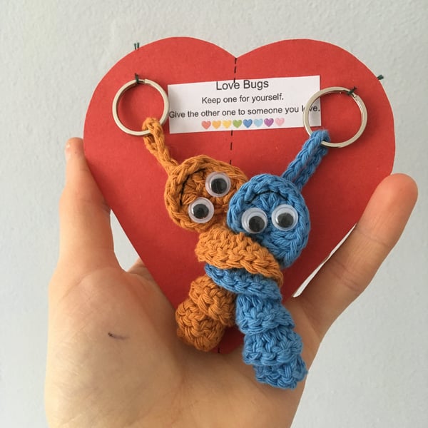 Crochet Love Bug Keyring - Orange And Blue - Wedding Gift