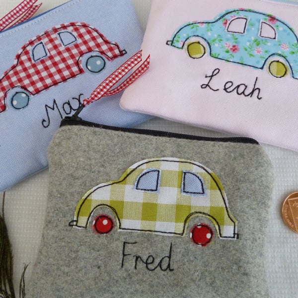 Personalised Car Purse or Wallet - Choice of Colours with Matching Lining