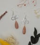 Peach Moonstone Wire Wrapped Teardrop Dangle Earrings, Sterling Silver Hooks - Image 2