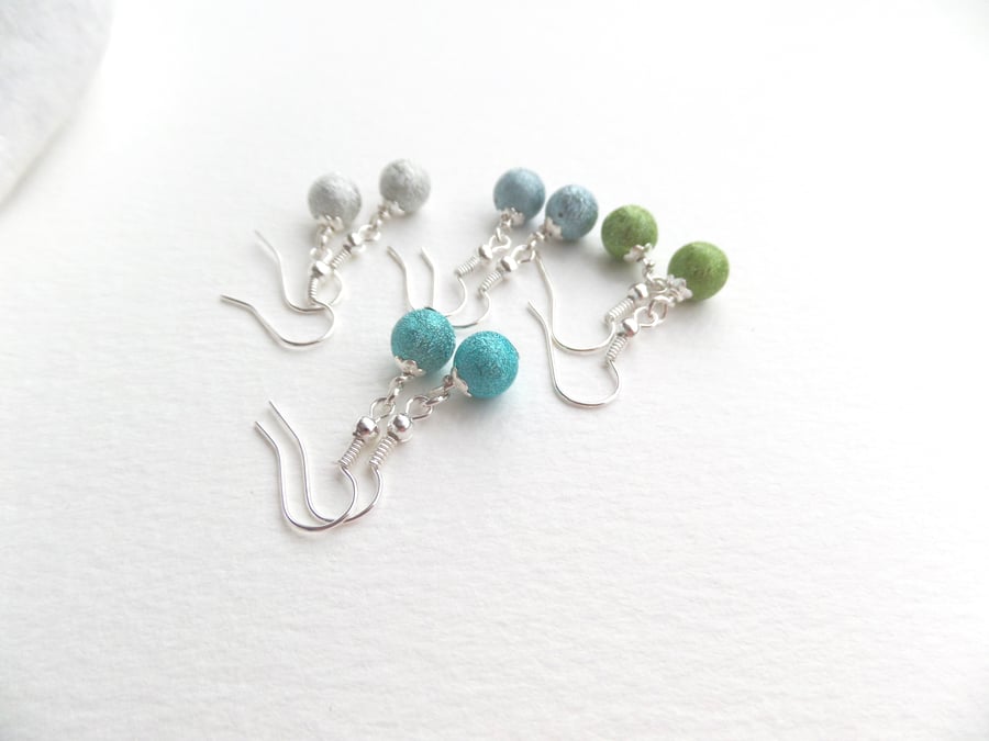 Matt Dangle Earrings Choice of colours, Small Round Light Everyday Metallic 