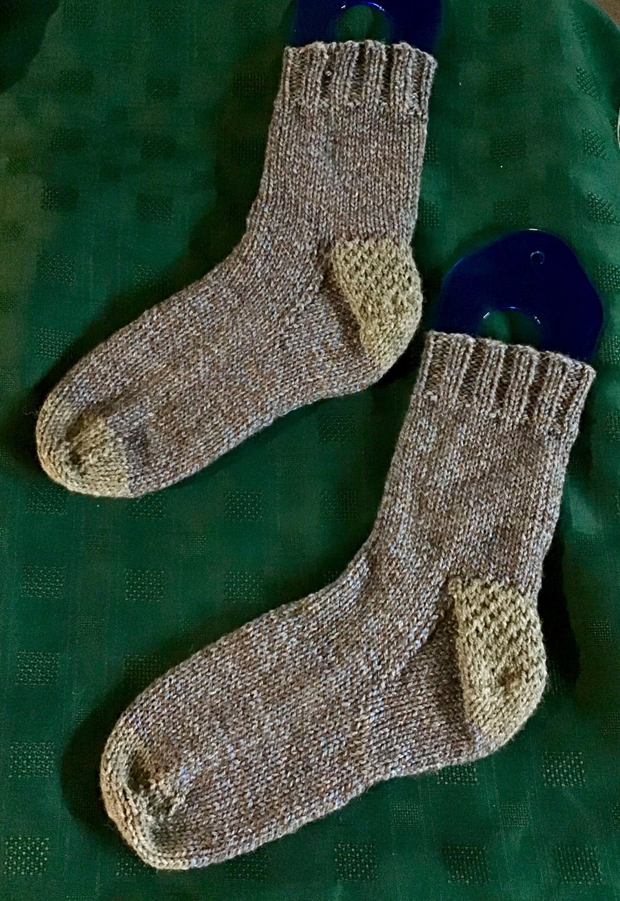 Boot socks Hand knit blue & grey marled 