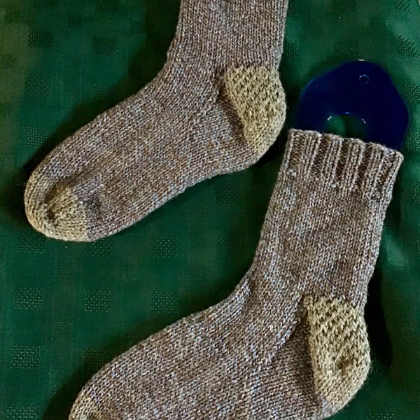 Boot socks Hand knit blue & grey marled 