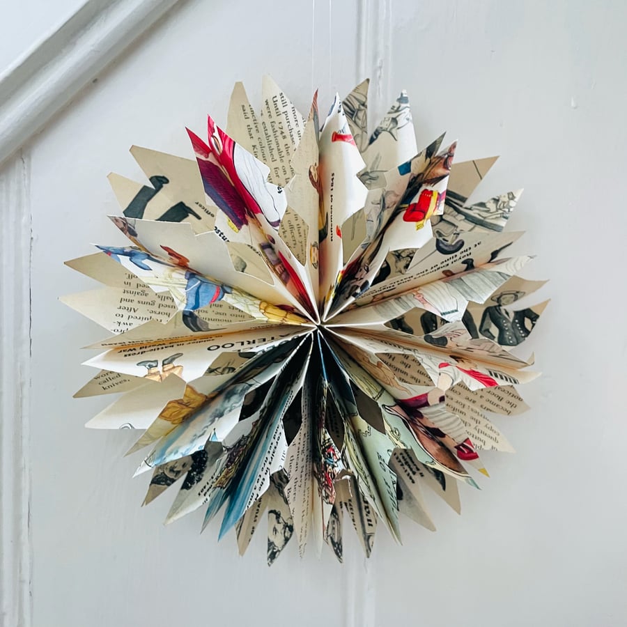 Vintage Book Paper Snowflakes, Hanging Christmas Decorations