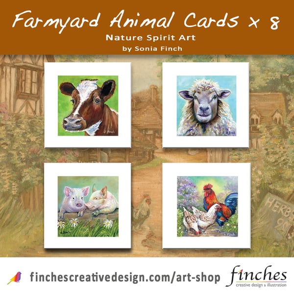 Farmyard Animal Greeting Cards x 8