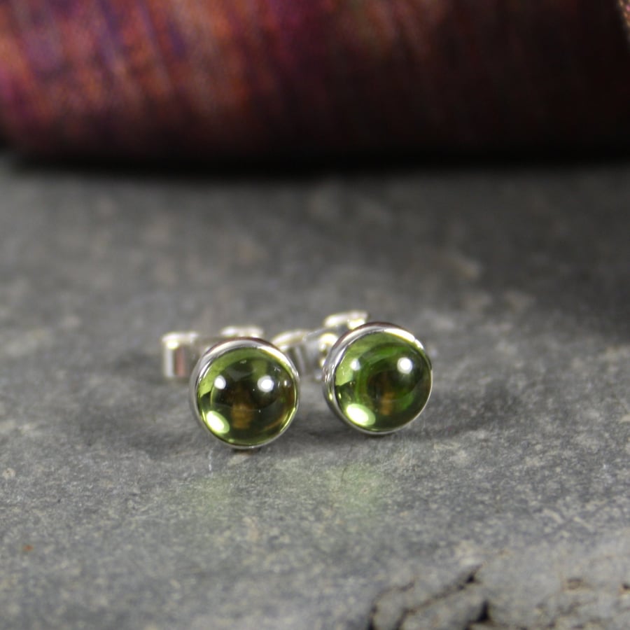 Peridot stud earrings sterling silver , gemstone studs