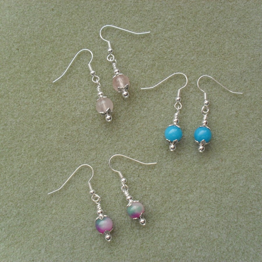 Special Offer Set of 3 Pairs of Semi Precious Gemstone Earrings Free UK postage 