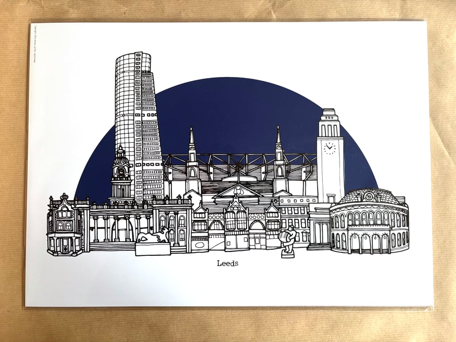 Perfectly Imperfect Leeds Skyline Print - with Leeds Utd's Elland Road