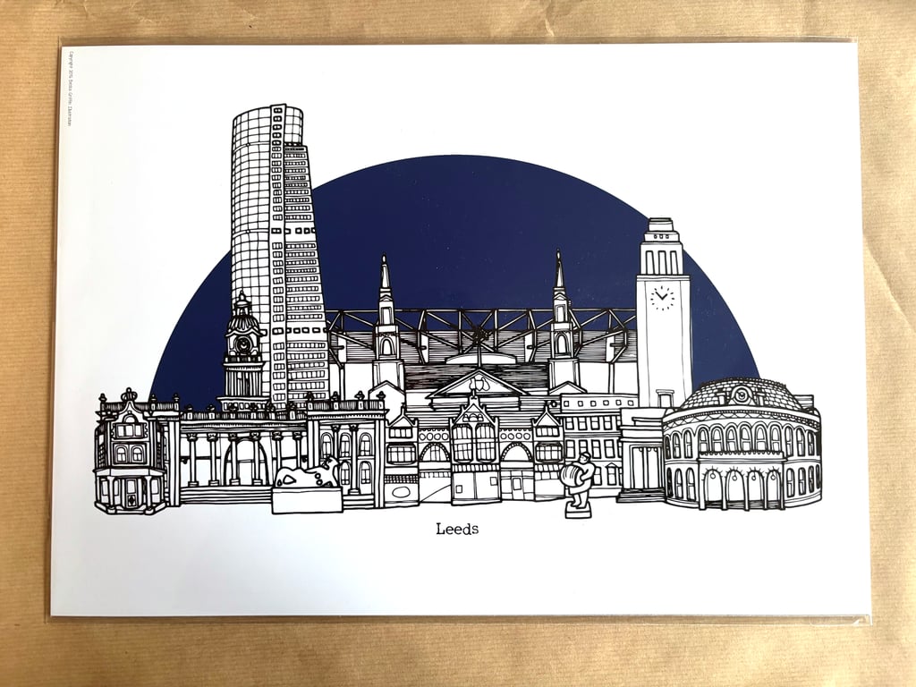 Perfectly Imperfect Leeds Skyline Print - with Leeds Utd's Elland Road