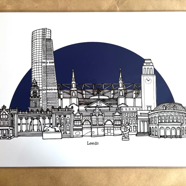 Perfectly Imperfect Leeds Skyline Print - with Leeds Utd's Elland Road