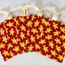 Gingerbread Men Christmas Party Bags: Red Cotton Fabric Reusable Small Tote.