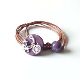 Vegan Bicycle Button Wrap Bracelet in Purple