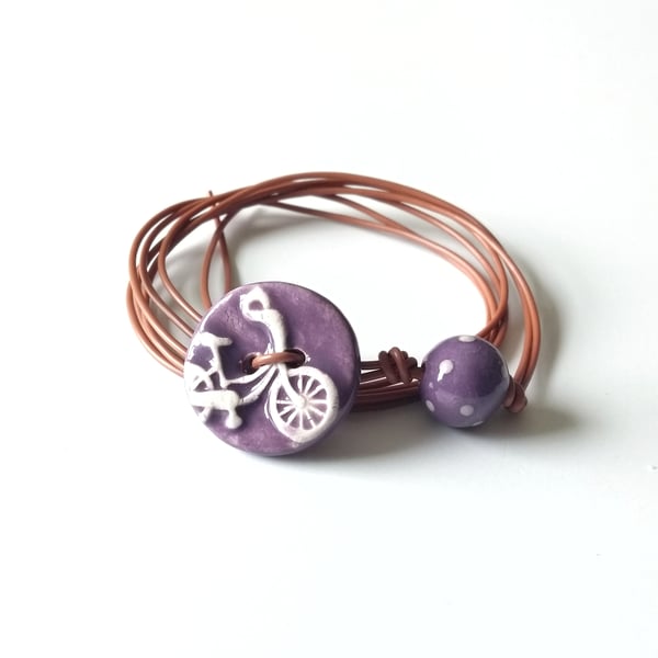 Vegan Bicycle Button Wrap Bracelet in Purple
