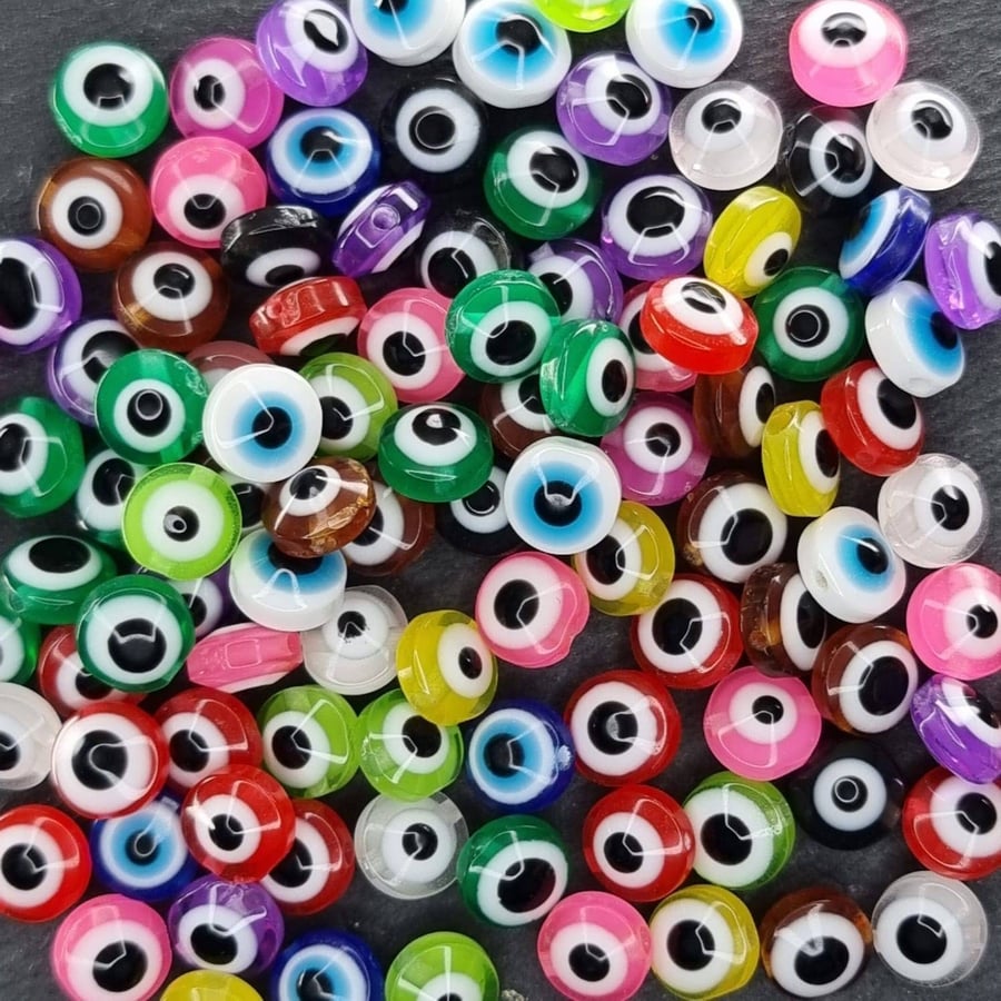 100 mixed colour Evil eye resin beads 