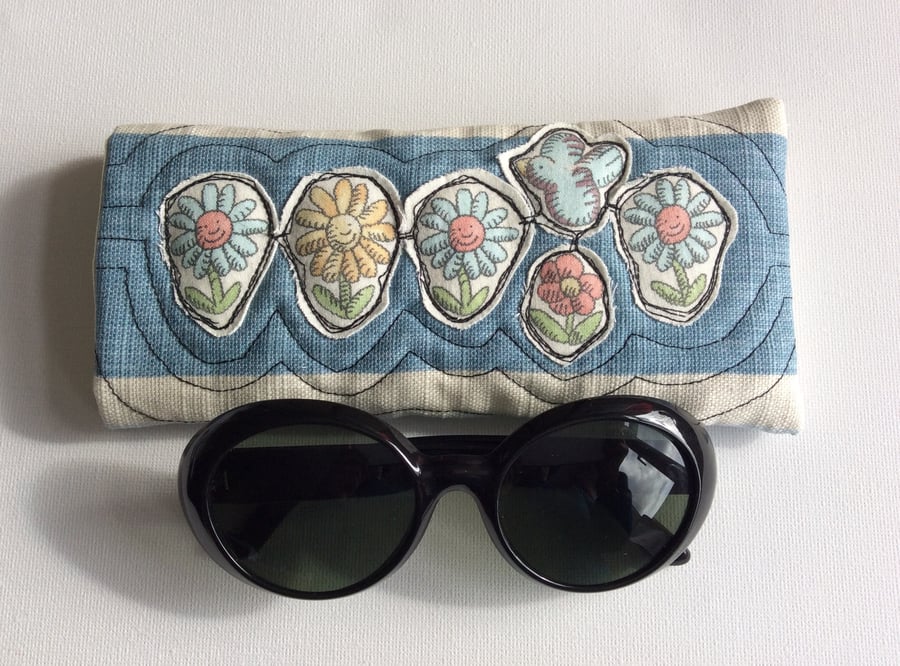 Glasses, sunglasses case, unique appliqué design