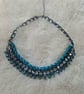 Elegance - Sparkly evening choker, threaded velvet ribbon & chain - turquoise