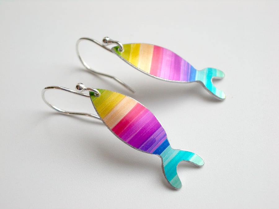 Fish earrings in rainbow colours