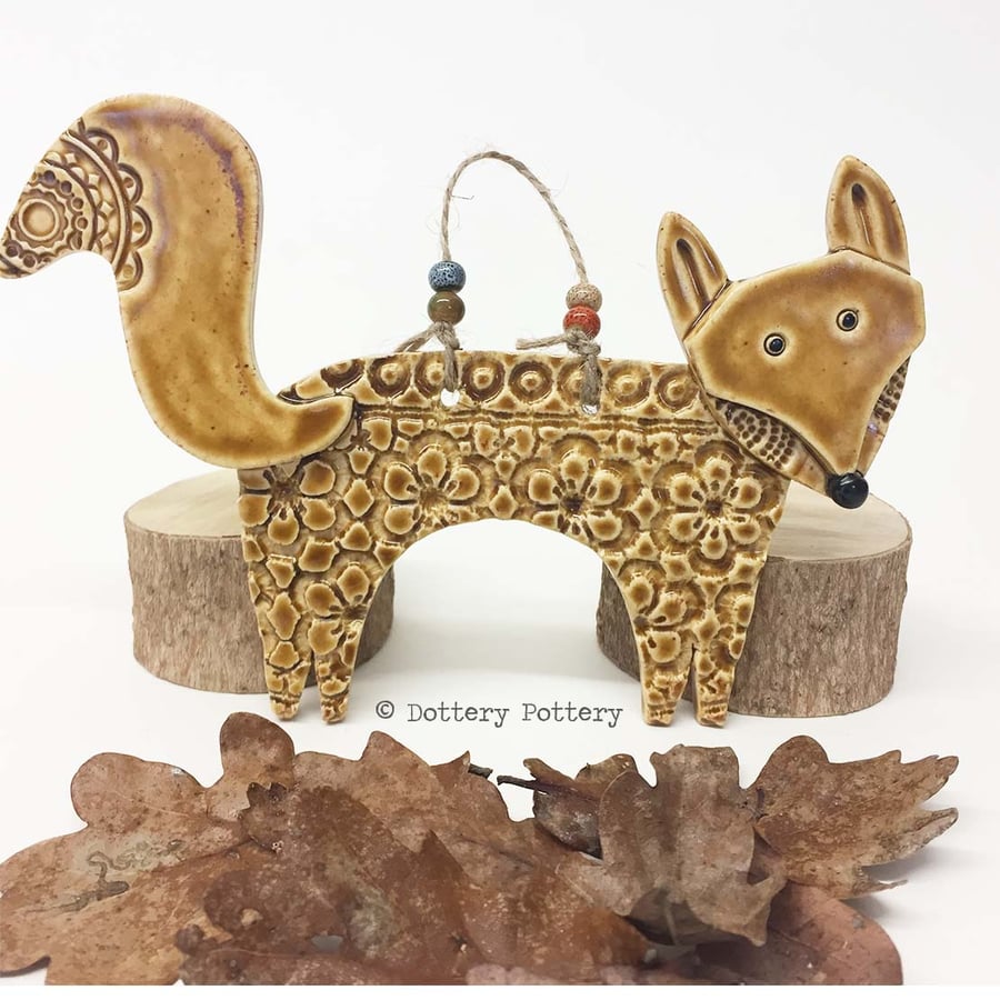 Ceramic fox hanging decoration Pottery fox