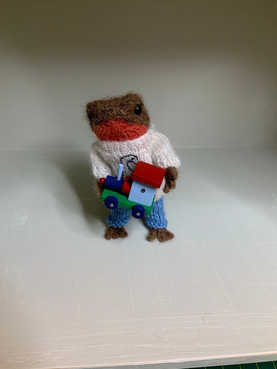 Tiny Newt - Dot Pebbles Pattern - with tiny wooden train toy