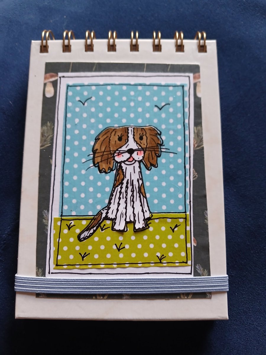 Quirky art A6 reporters notebooks hand decorated with original spaniel art