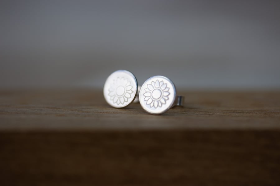 Silver Sunflower Stud Earrings