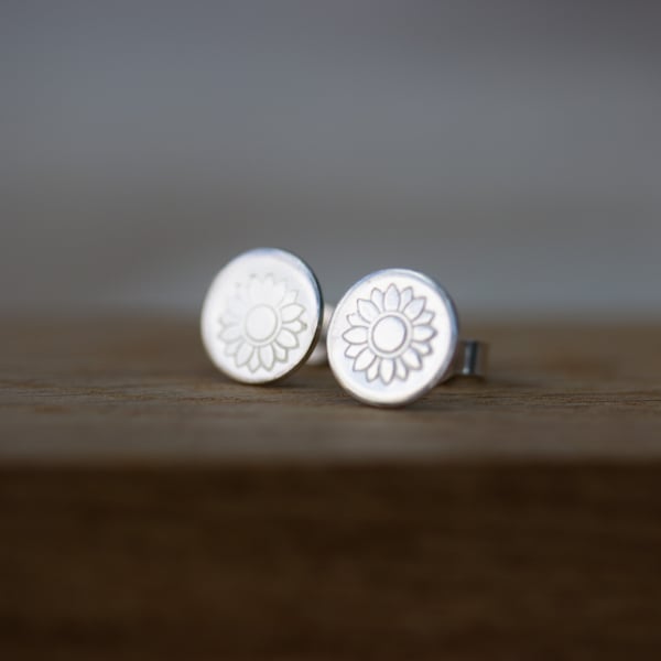 Silver Sunflower Stud Earrings