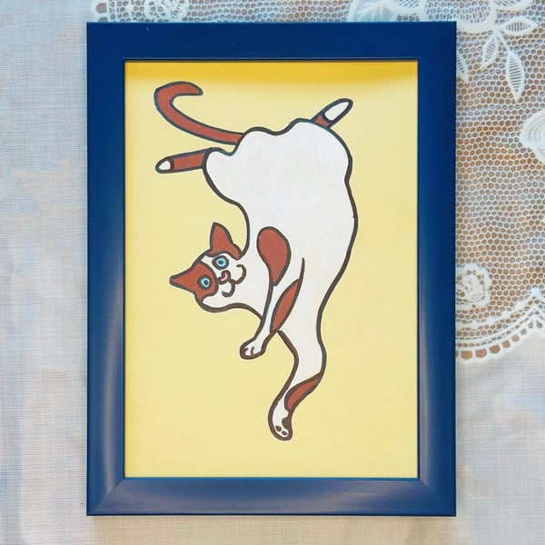 Happy Flip Cat – 7 Inch Framed Original Pet Illusration