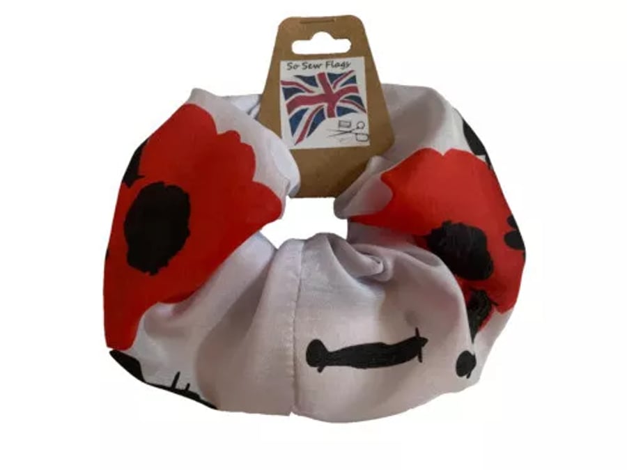 Lest We Forget RAF Poppy Flag Hair Scrunchie Scrunchies Band Elastic